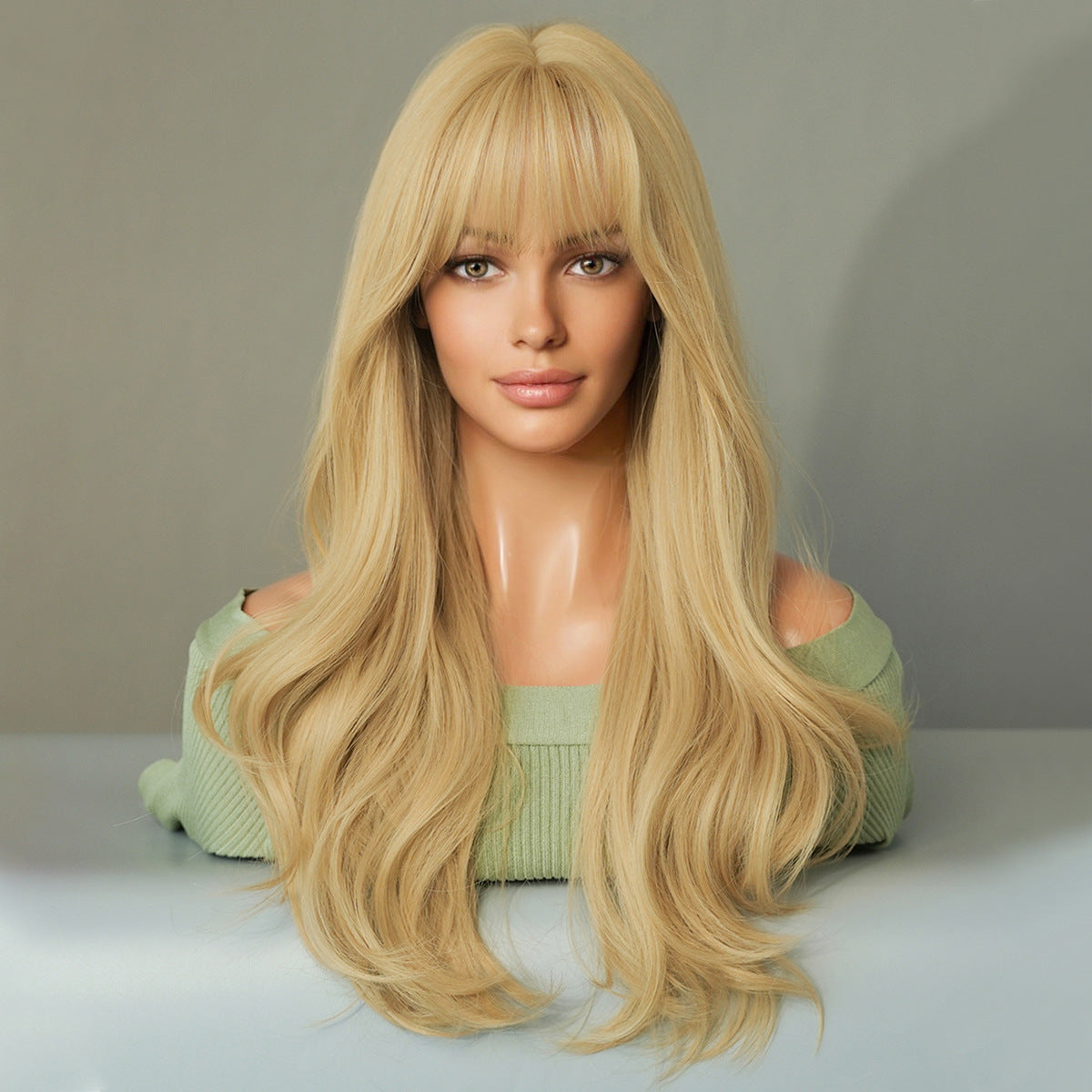 Women's Natural Golden Curly Hair Fringe Taylor Swift Blonde Chemical Wig Long Curls