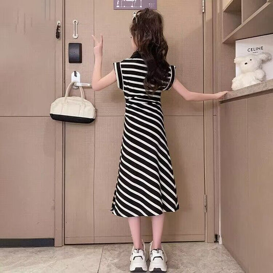 Children's Sundress Design Collar Striped Summer Casual Fashion Children's Dress