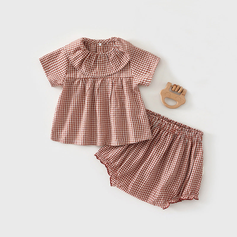Children's Summer Clothes For Babies Plaid Short-sleeved Shorts Outfit Top T-shirt Children's Suit