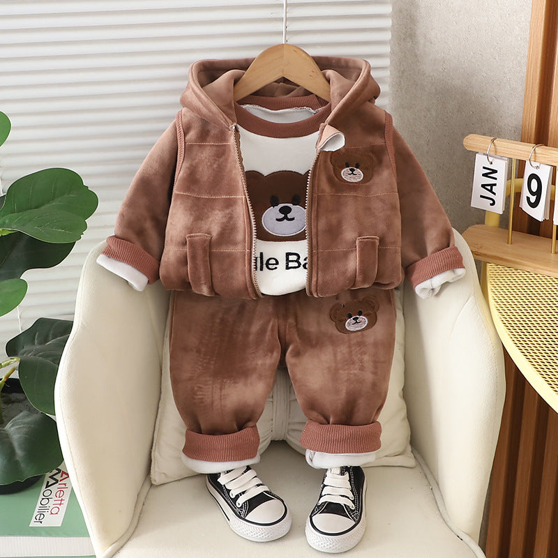 Children's Korean Style Clothing Fleece Padded Bear Children's Suit