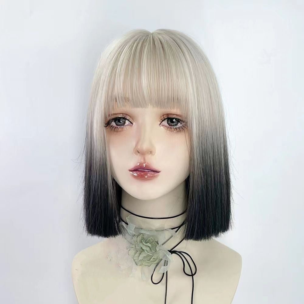 Coney Black Platinum Gradient Asian Culture Female Light Wig Short Straight Hair