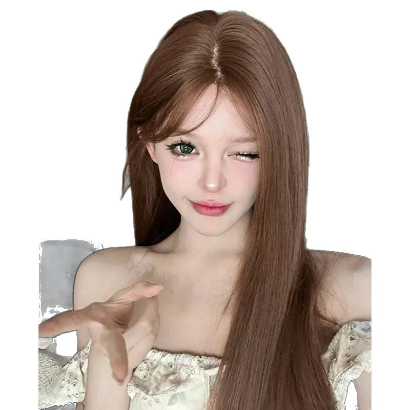 Wei Wen Green Wood Female Small Lace Medium Long Straight Wig