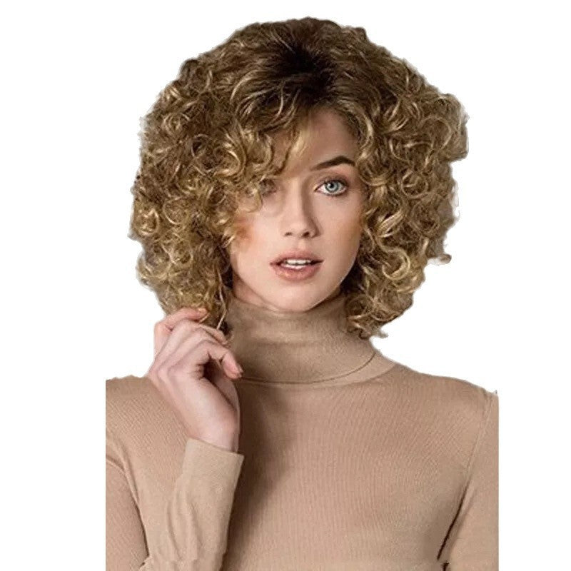 African Small Brown Afro Curling Iron Set Wig Short Curly Hair