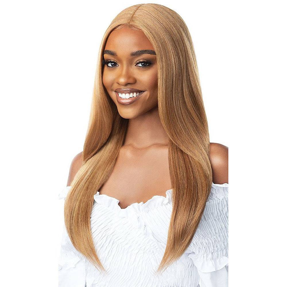 Women's Front Lace Mid-length Hair Beige Natural Long Straight Wig