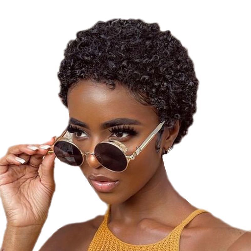 African Small Roll Brown American Style Wig Short Curly Hair
