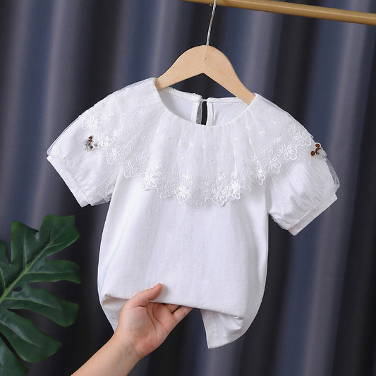 Children's Shirt Thin Cotton Clothing Short Sleeve Fashionable Outer Wear White Children's T-shirt