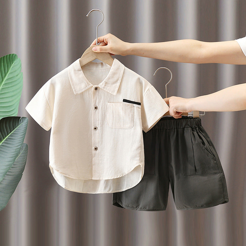 Children's Cotton Linen Summer Short-sleeved Shirt Breathable Children's Suit