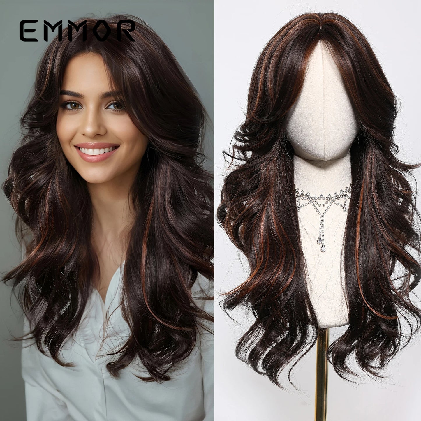 Retro Black Brown Dyed Curly Hair Asian Style Full Wig Long Curls