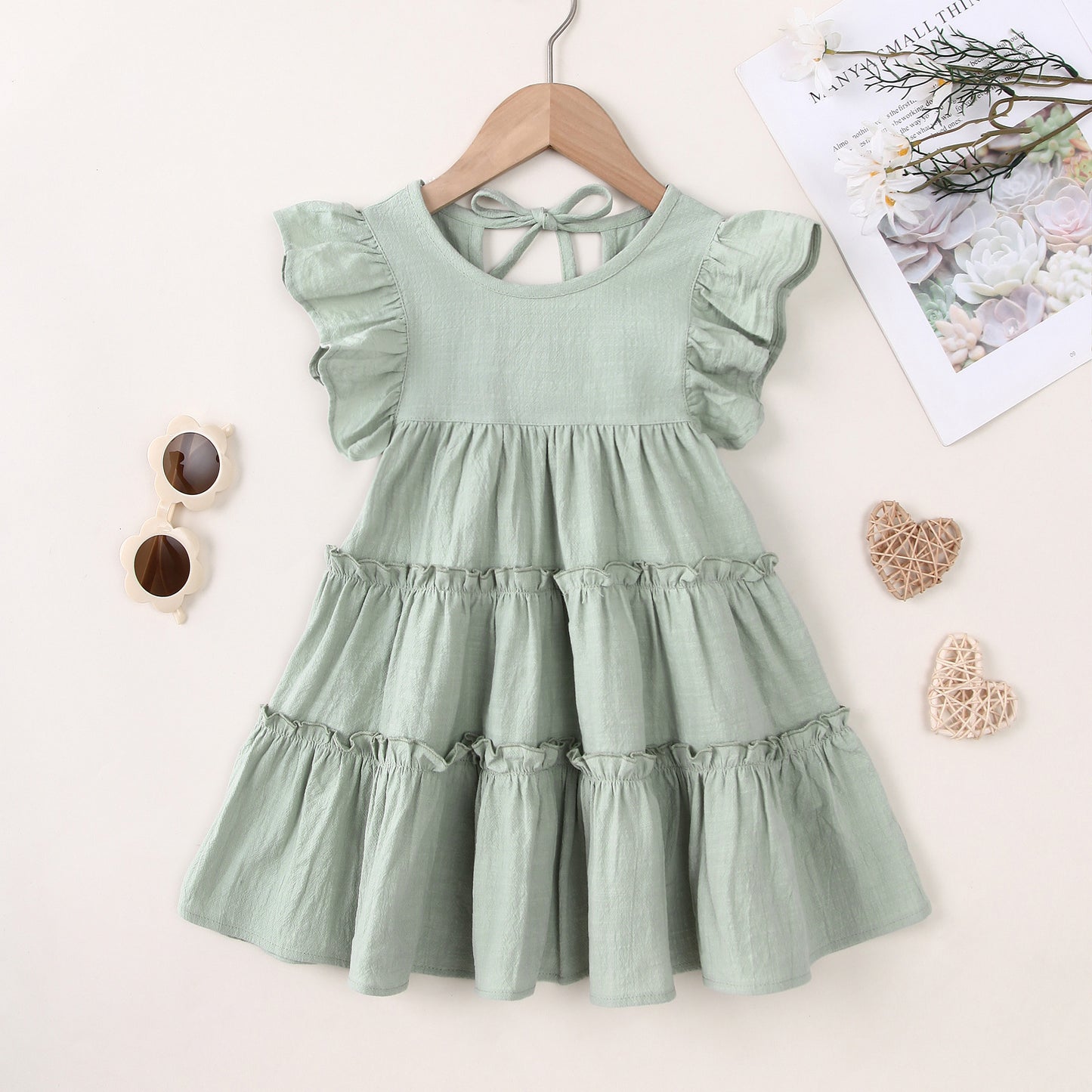 Children's Little High-grade Summer Class Solid Color Flounced Children's Dress