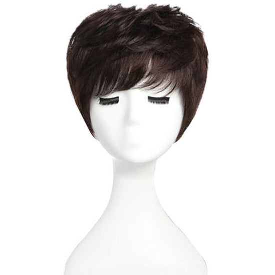 Women's Human Mother's Head Cover Natural All Real Wig Short Curly Hair