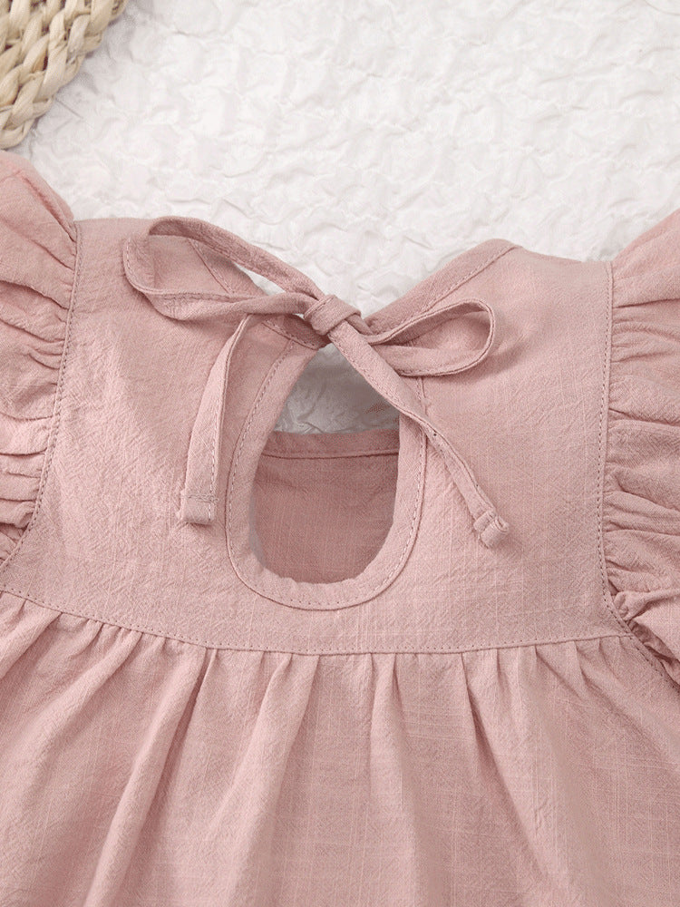 Children's Little High-grade Summer Class Solid Color Flounced Children's Dress