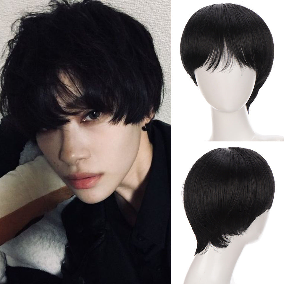 Men's Two-dimensional Short Curly Hair Straight Fiber Men's Wig