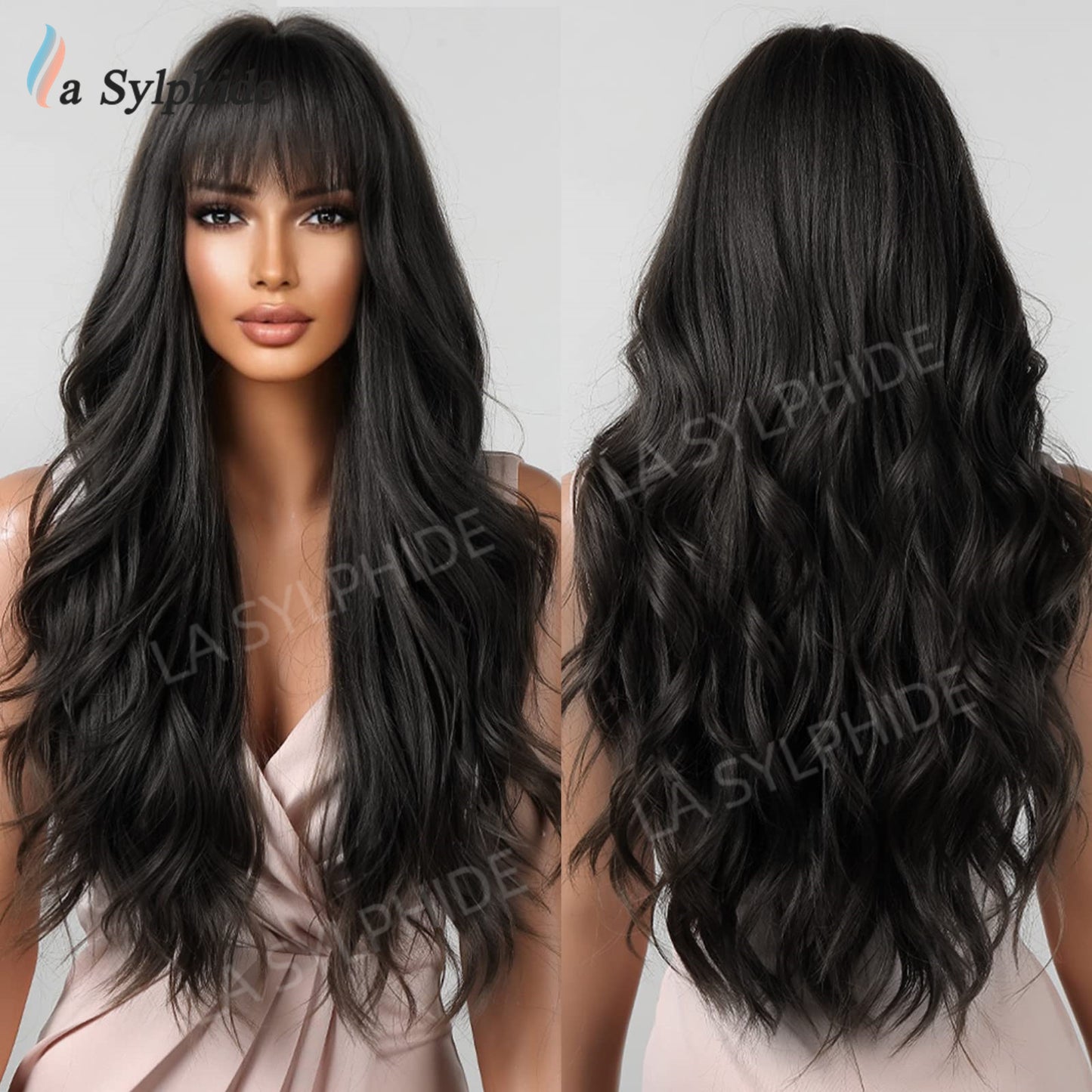 Fringe Curly Hair Highlights Brown Big Wave Wig Long Curls
