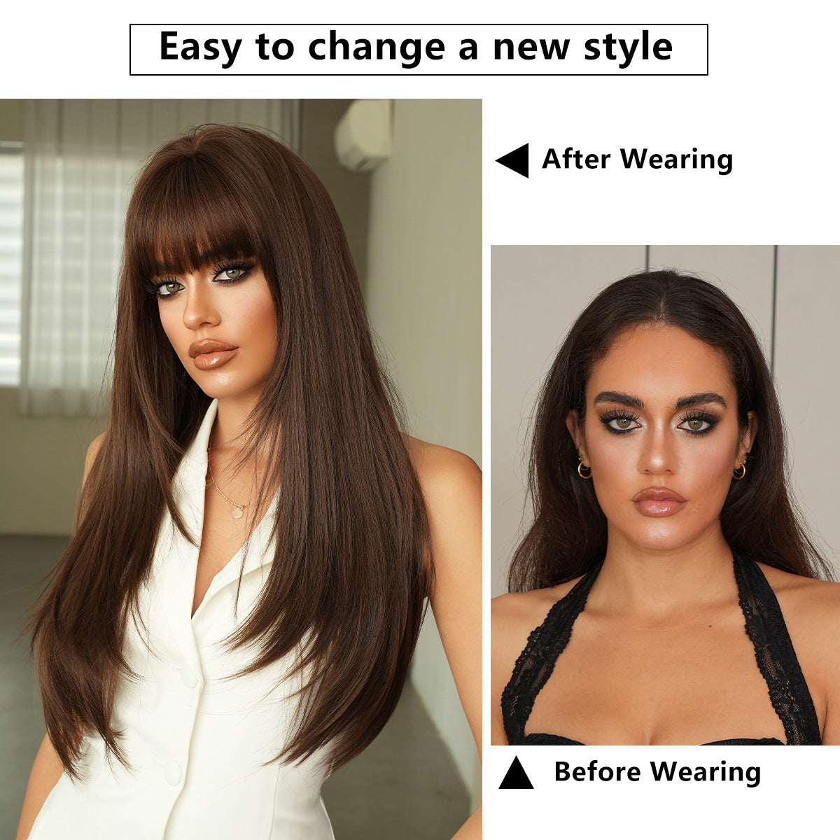 Bangs Daily Use Fluffy Synthetic Heat Resistant Long Straight Wig
