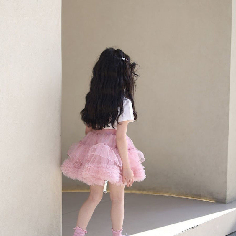 Cute Sweet Dress Mesh Bubble Skirt Princess Super Korean Style Children's Suit