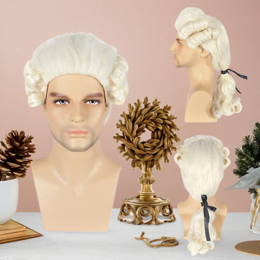 Men's Halloween Festival Christmas Eve Carnival Lawyer Judge Long Cos Wig