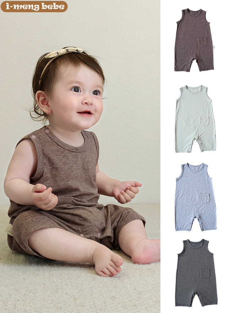 Bamboo Cotton Boys Summer Romper Sleeveless Boneless Vest Jumpsuit, Climbing Suit