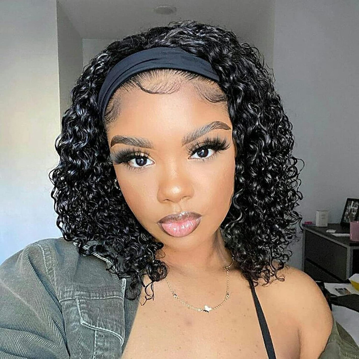 Women's Band African Small Volume Afro Fiber Synthetic Wig Short Curly Hair
