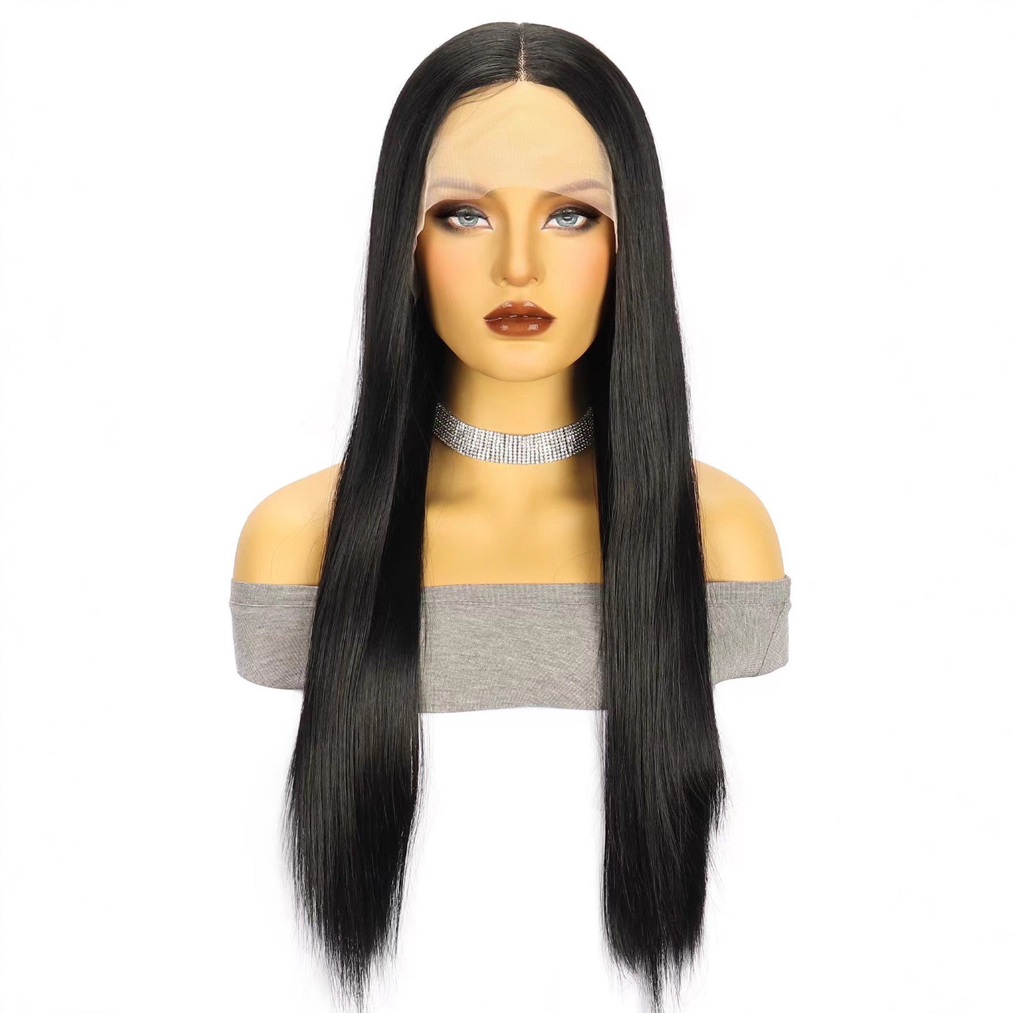 Women's Fashion Front Lace Mid-length Hair Chemical Fiber Long Straight Wig