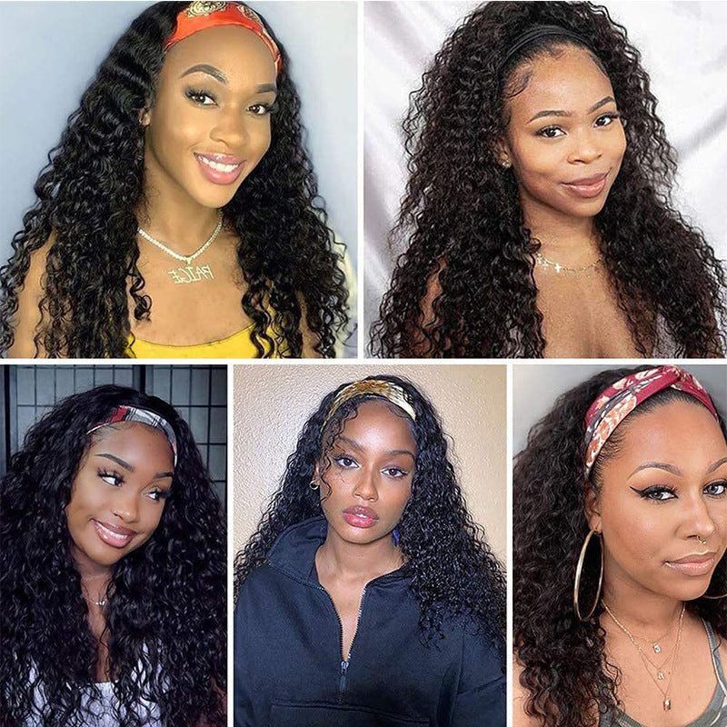 Women's Black Headscarf African Small Volume Synthetic Wig Short Curly Hair