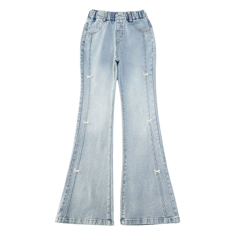 Children's Skinny Jeans Medium Big Bell-bottom Casual Fleece-lined Children's Pants