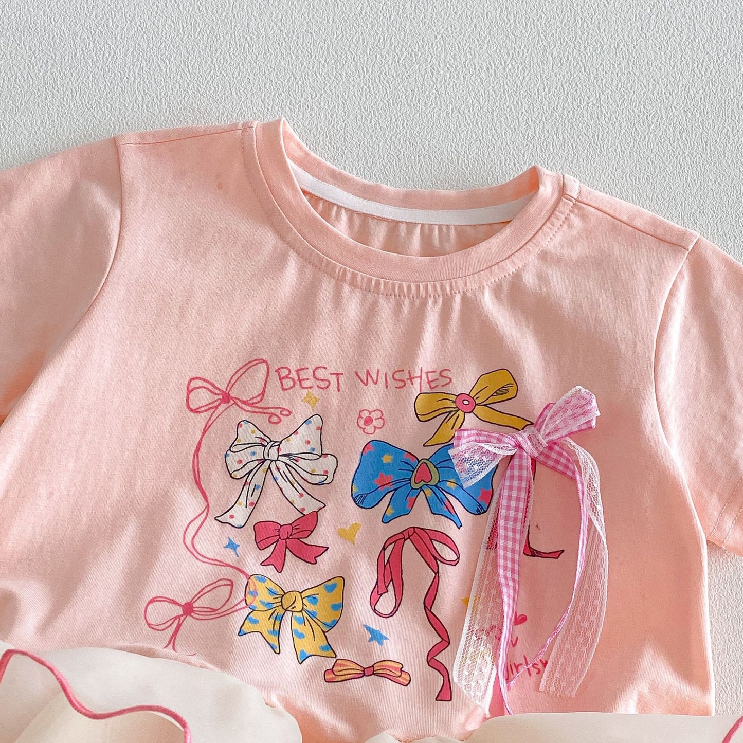 Bow T-shirt Skirt Summer Korean Style Printed Children's Dress