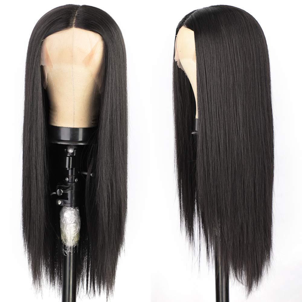Women's Black Hair Front Lace Mid-length Chemical Long Straight Wig