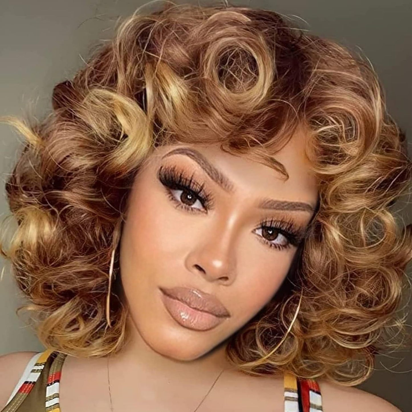 Women's African Screw Tape Bangs Optional Wig Short Curly Hair