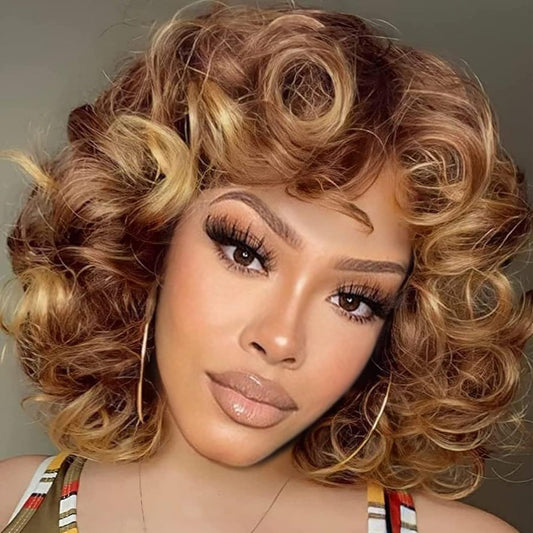 Women's African Screw Tape Bangs Optional Wig Short Curly Hair