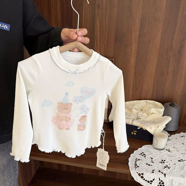 Style Cool Popular Korean Bow Cartoon Stringy Seedge Children's T-shirt