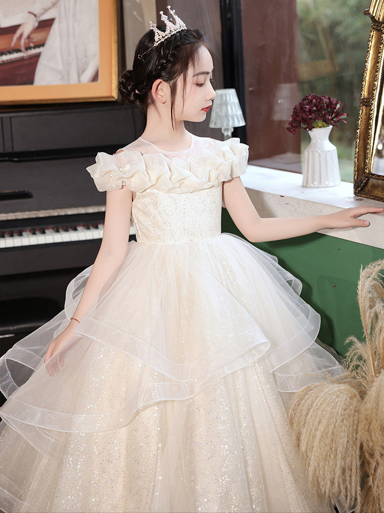 Evening Long Puff Yarn Host Performance Children's Dress