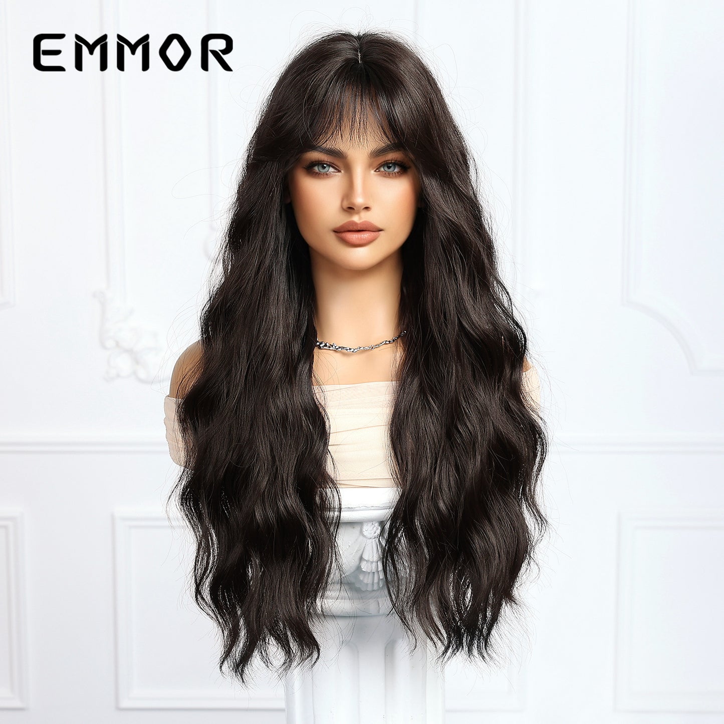Air Bangs Natural Black Water Corrugated Wig Long Curls