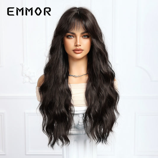 Air Bangs Natural Black Water Corrugated Wig Long Curls