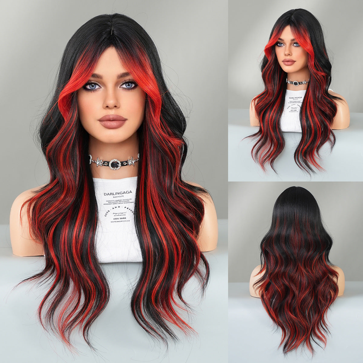 Painting Dyed Fashion Female Bangs Colorful Flame Orange Curly Wig Long Curls