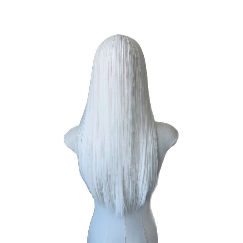 Women's Pure White Bangs Long Straight Hair Cos Wig