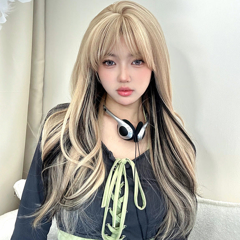 Women's Style Big Wave Pick Dyed Black Curly Long Straight Wig