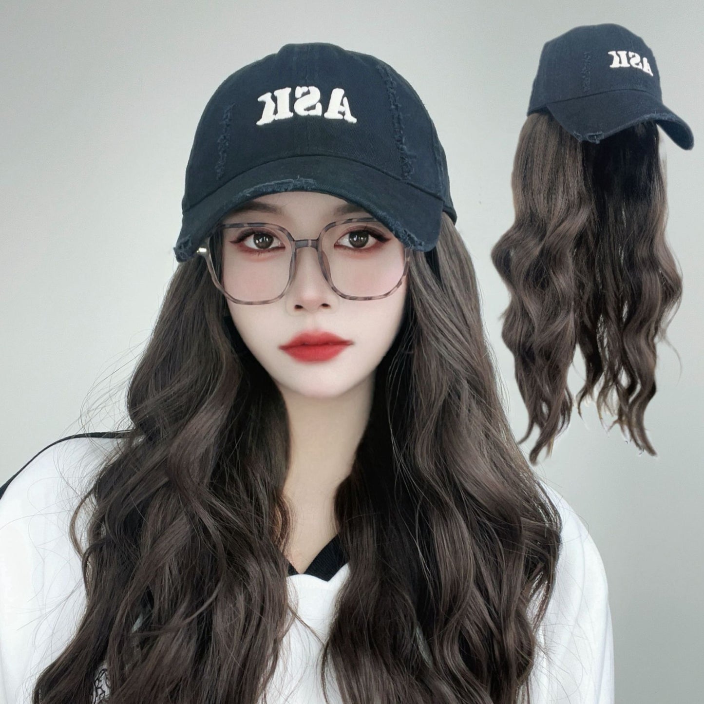 Women's Baseball Hat Peaked Cap Fashion Trend Artificial Real Hair Wig