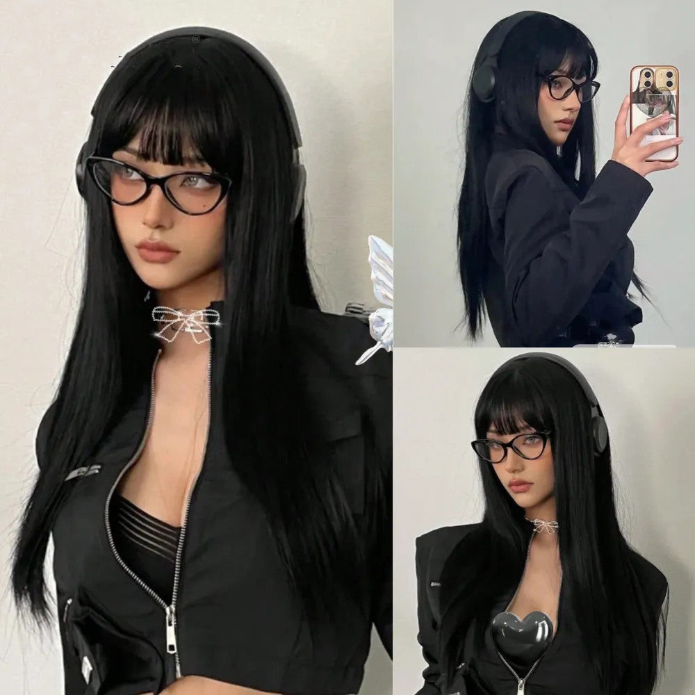 Bangs Champagne Brown Hair Dignified Goddess Chemical Long Straight Wig