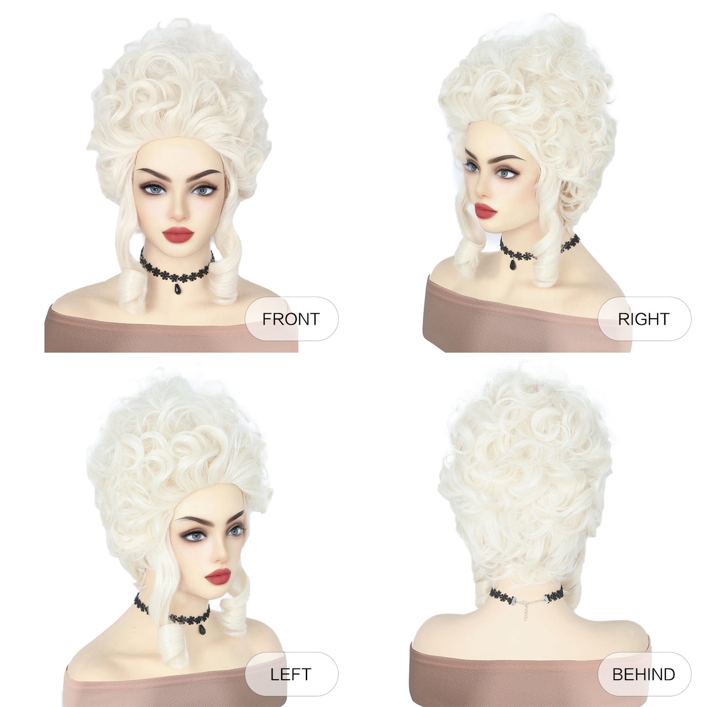 Queen Pure White High Skull Top Wool Curly Cos Wig