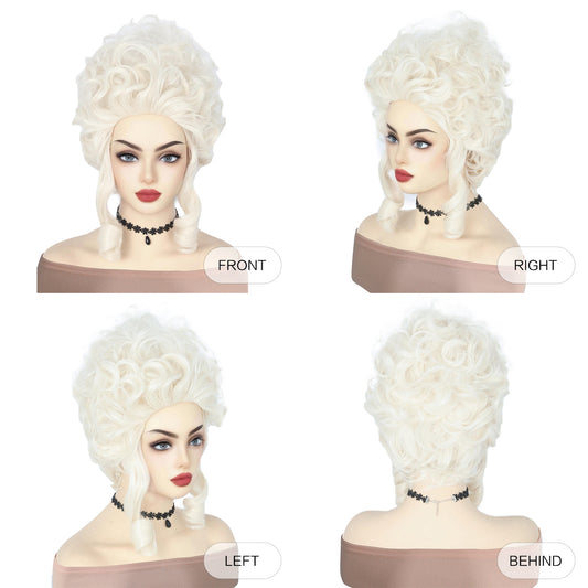 Queen Pure White High Skull Top Wool Curly Cos Wig