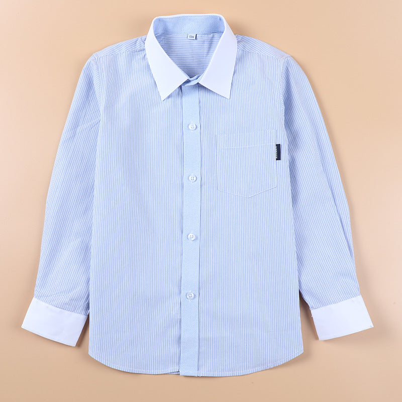 Striped Long-sleeved Cotton White Collar Middle Large Primary School Uniform Children's Shirt