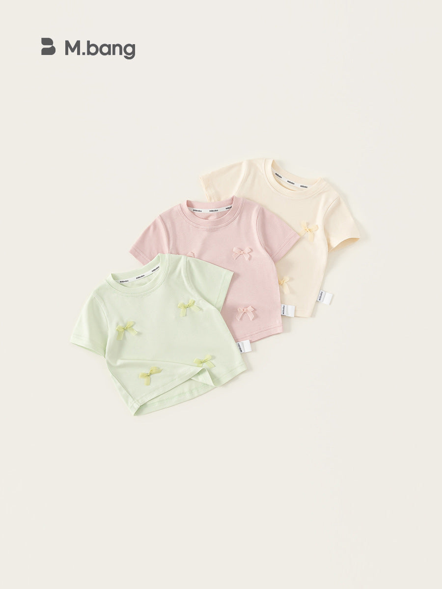 Children's Summer Bow Round Neck Top Comfortable Children's T-shirt