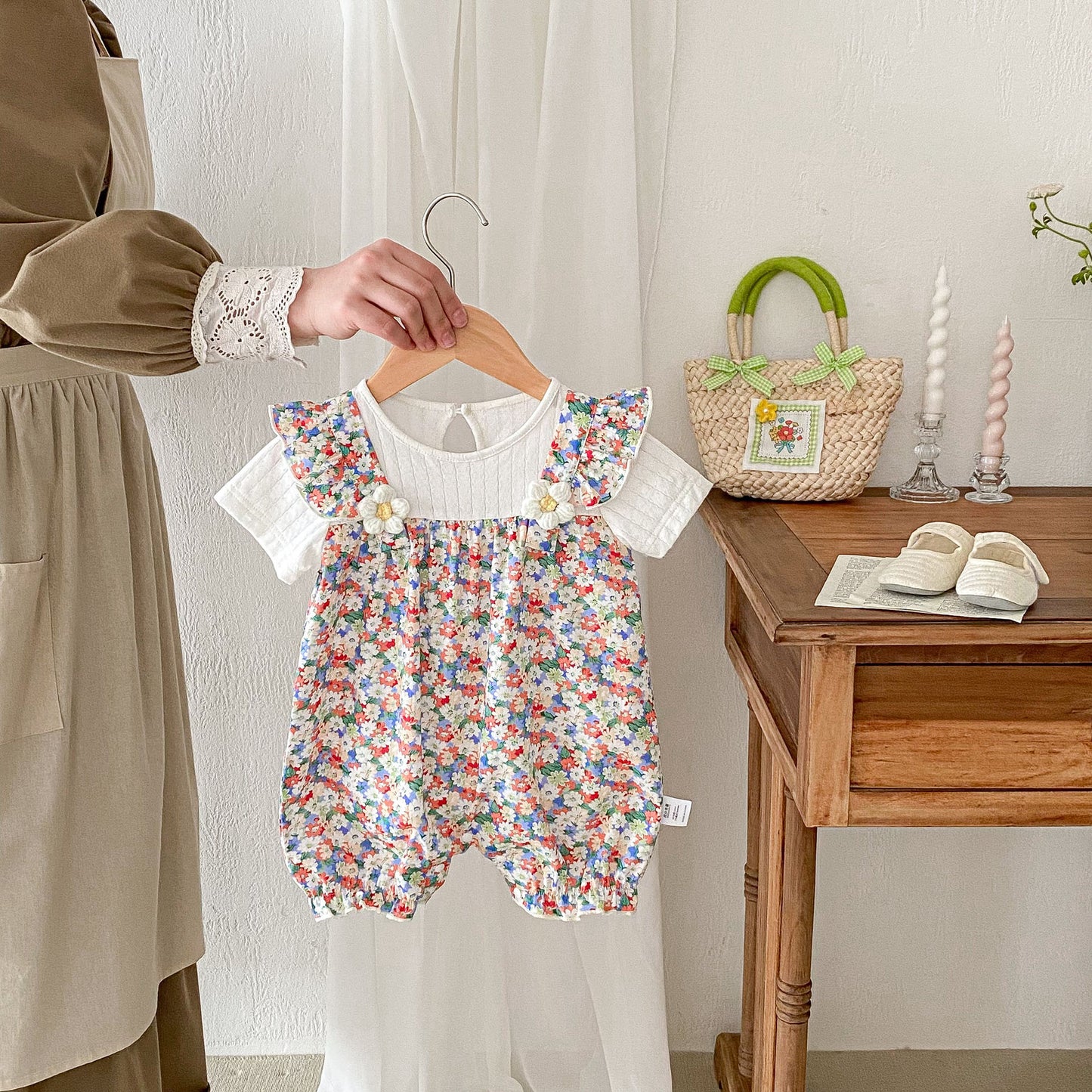Thin Clothes Princess Floral Fake Two-piece Jumpsuit, Climbing Suit