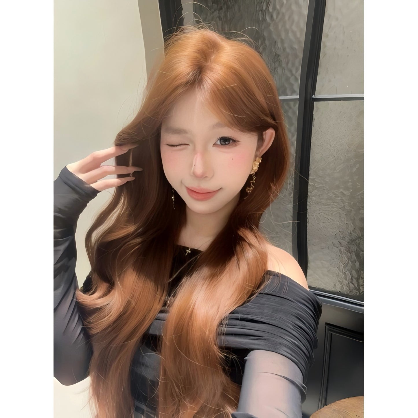 Eupatorium Xu Yan Sugar Brown Forehead Lace Female Temperament Breathable Wig Long Curls