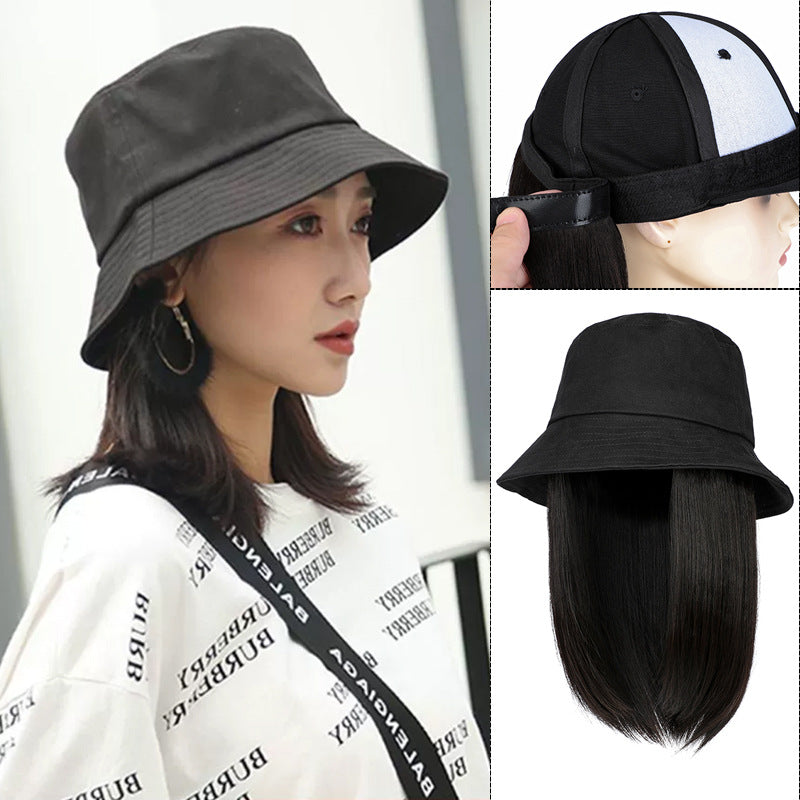 Women's Hat Detachable Fashion Summer Breathable Peaked Cap Long Straight Wig
