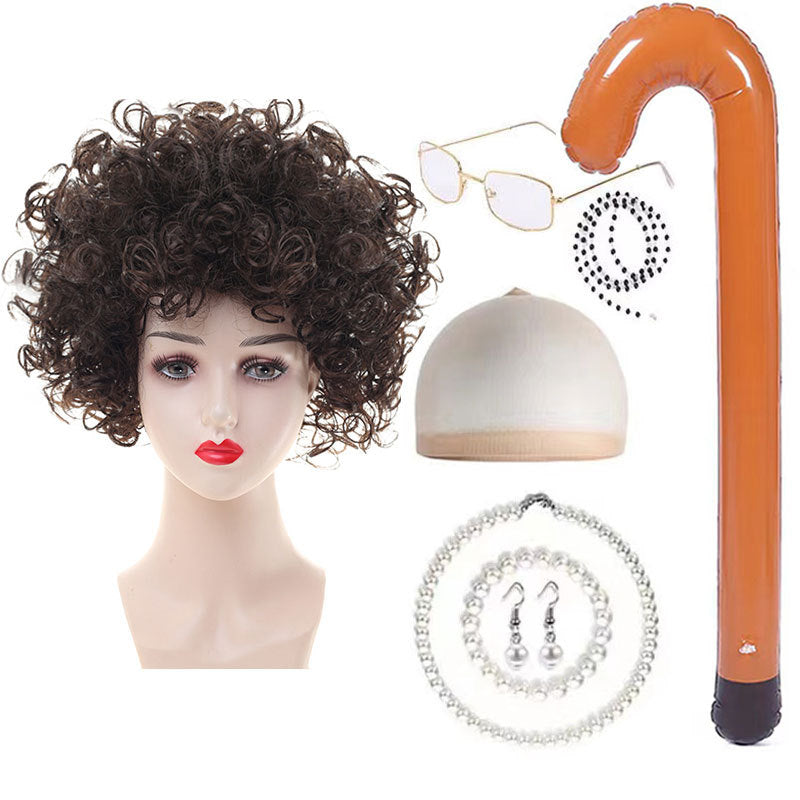 Halloween Old Lady Festival Short Hair Curly Cos Wig