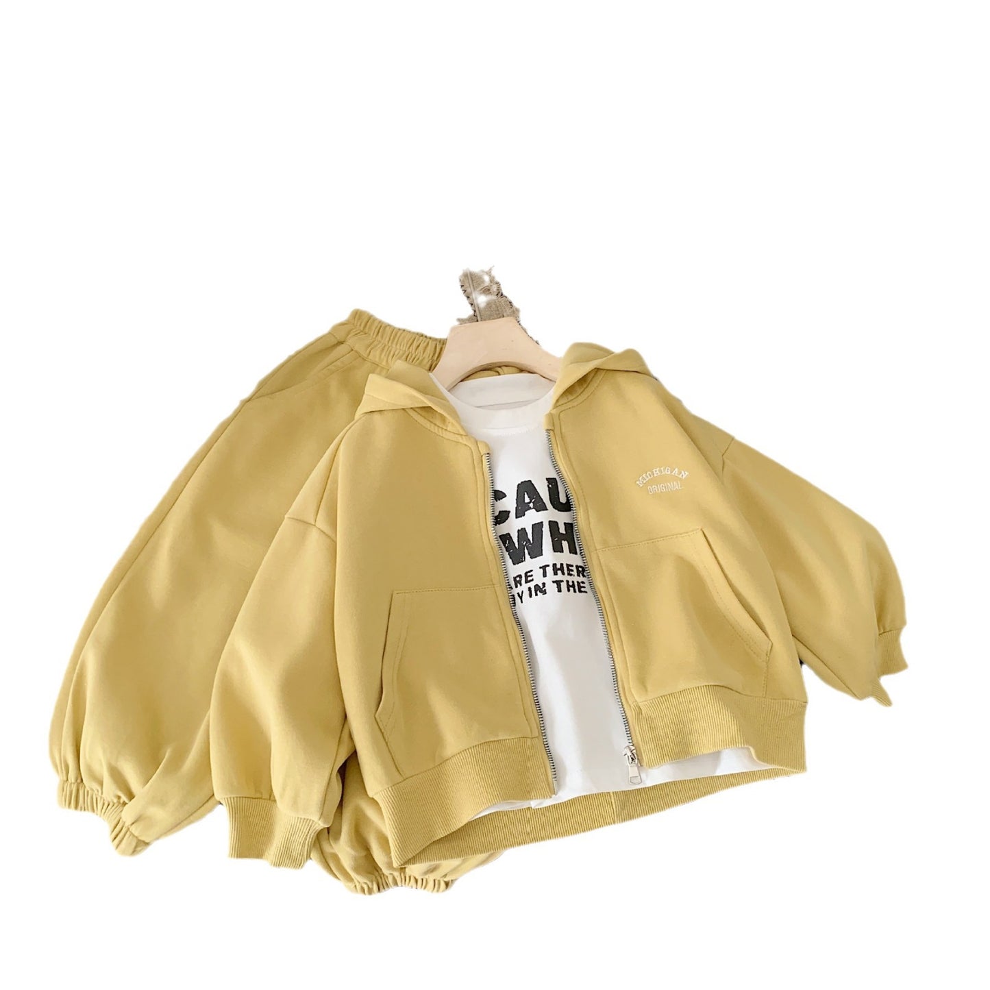 Children's Autumn Clothing Solid Color Two-piece Set Letter Embroidery Jacket Casual Children's Suit
