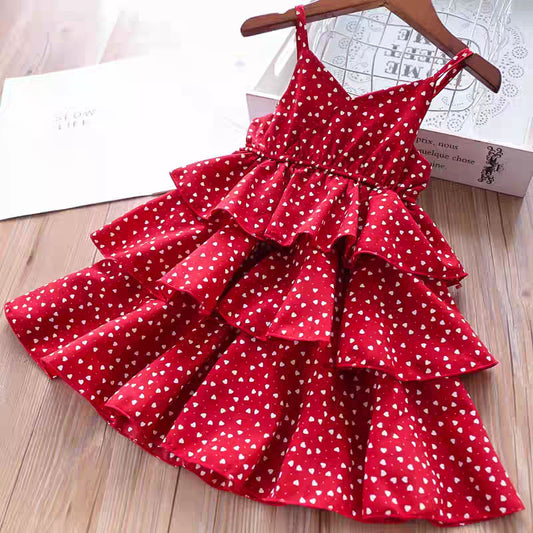 Children's Fashionable Summer Retro Style Suspender Graphy Clothing Children's Dress