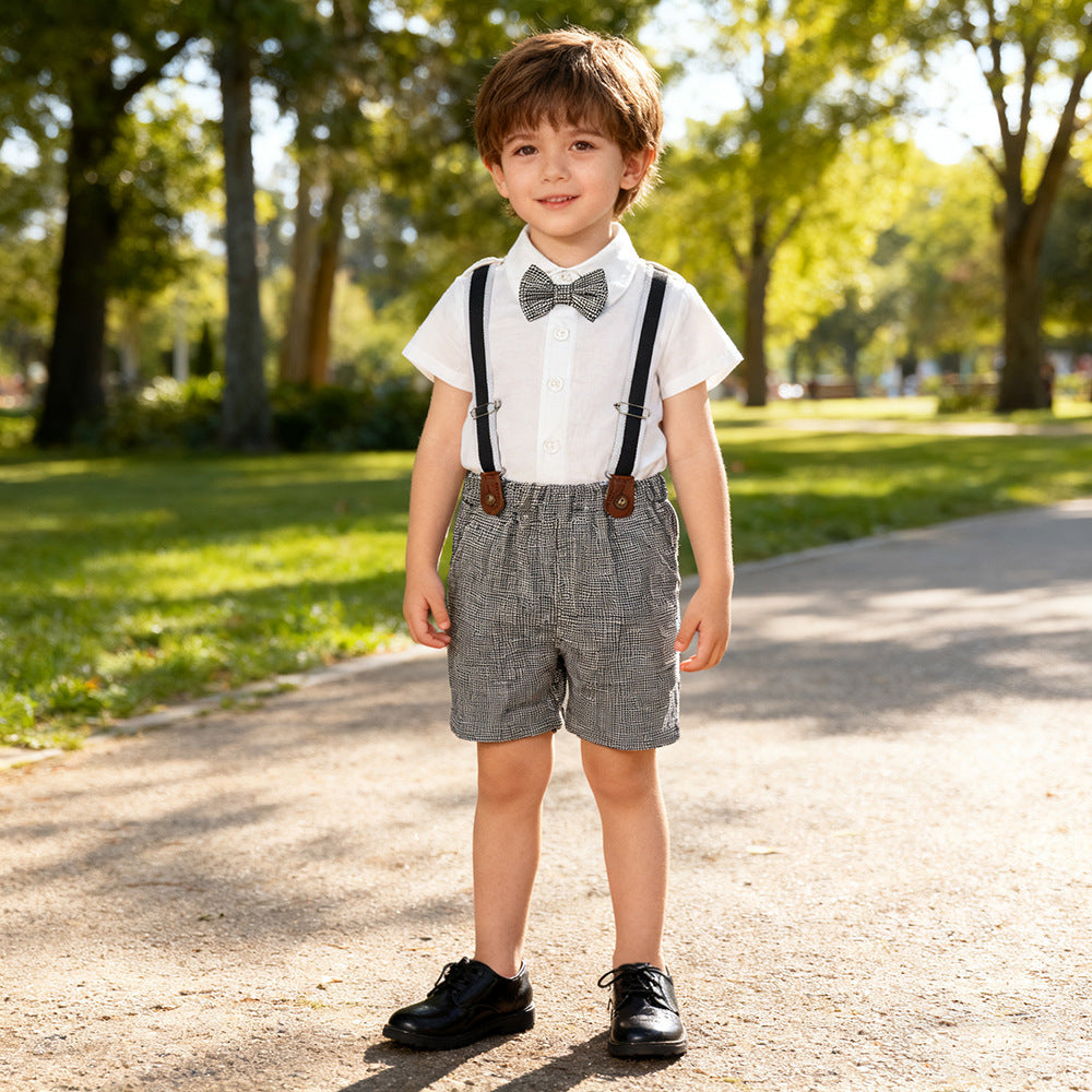 Children's Clothing Boy Short Sleeve Shirt Overalls Dress Children's Suit
