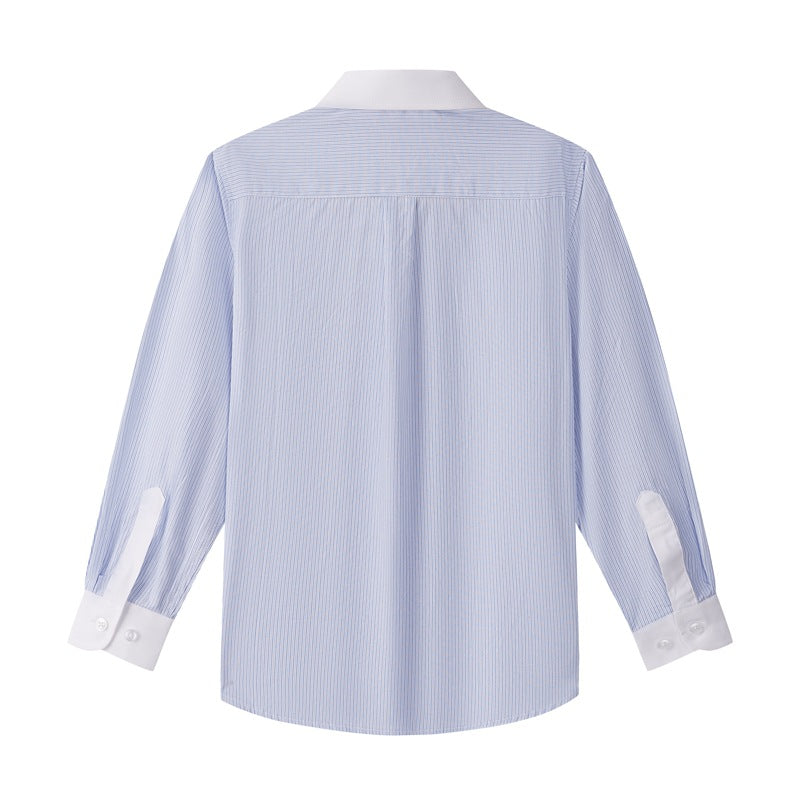 Children's Primary Secondary School Uniform Long-sleeved Cotton British College Style Blue Children's Shirt